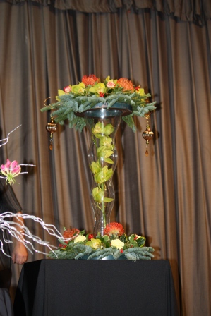 Multi leveled Christmas arrangement by Richard Haslam.