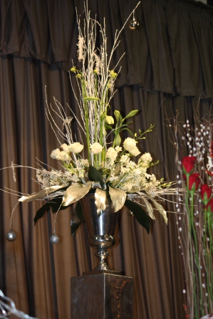 White roses Christmas arrangement by Richard Haslam.