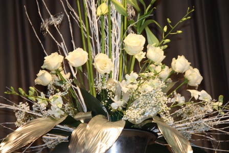 Close-up of white roses arrangement by Richard Haslam.