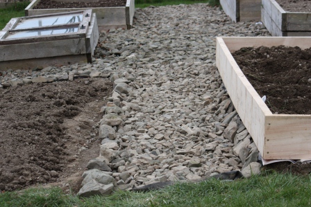 Stone pathway in the vegetable garden.