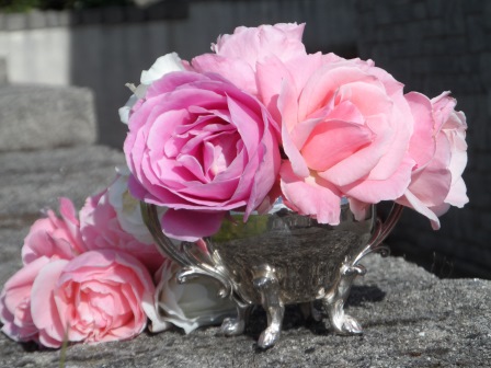 Fall roses in my silver sugar bowl. Just because.