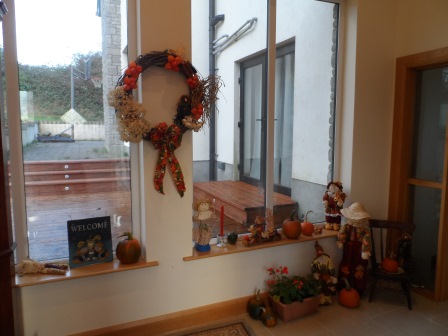 Fall harvest theme in the front hall.