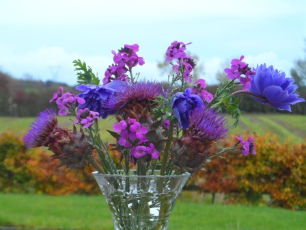 A vase of flowers in November.