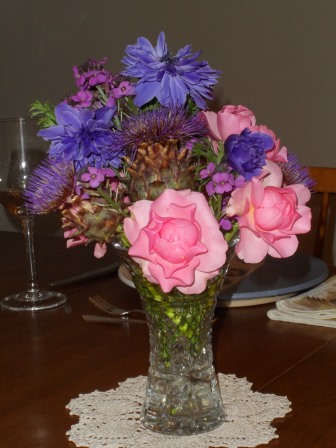 The bouquet indoors.