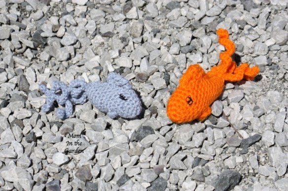 two crochet fish