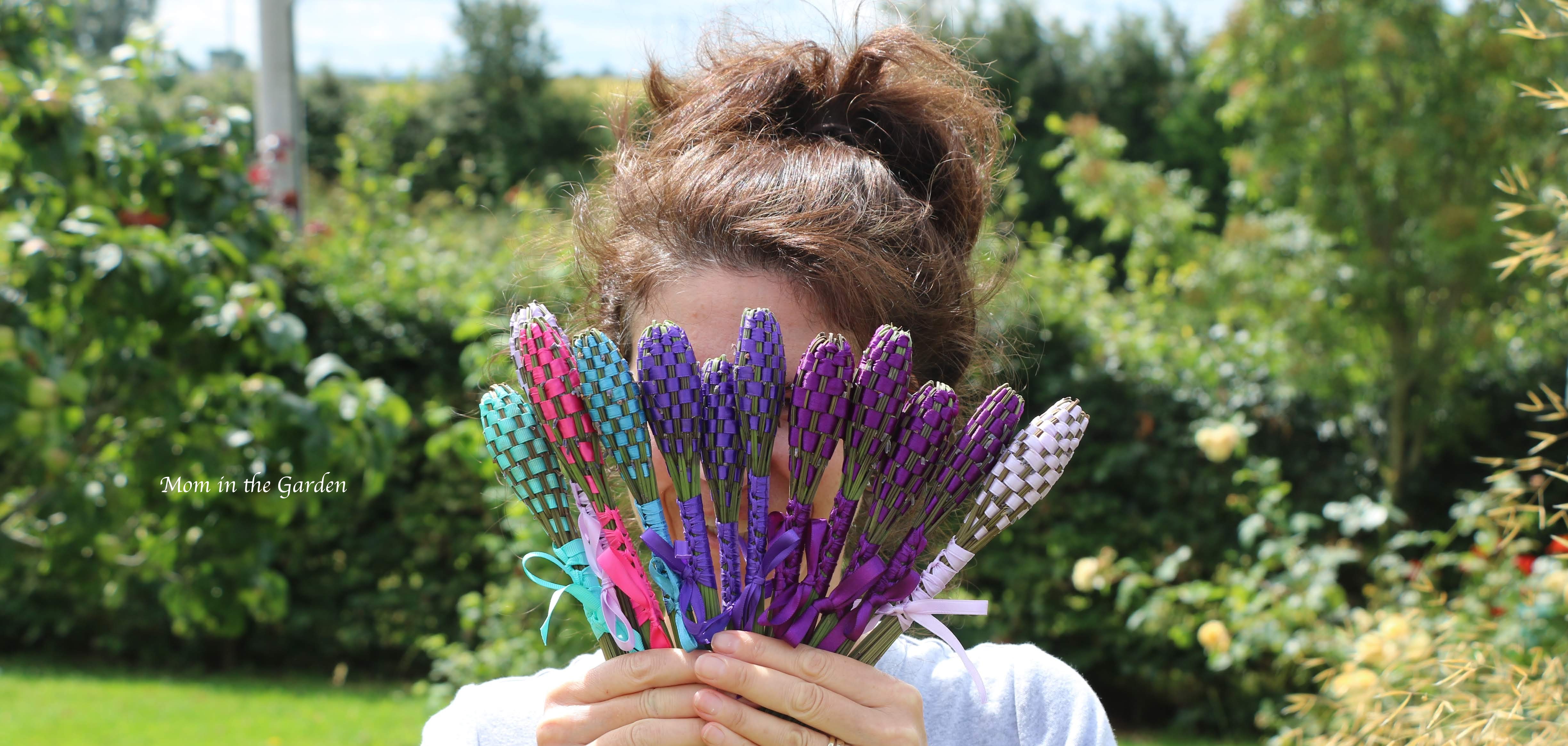 mom in the garden and lavender wands