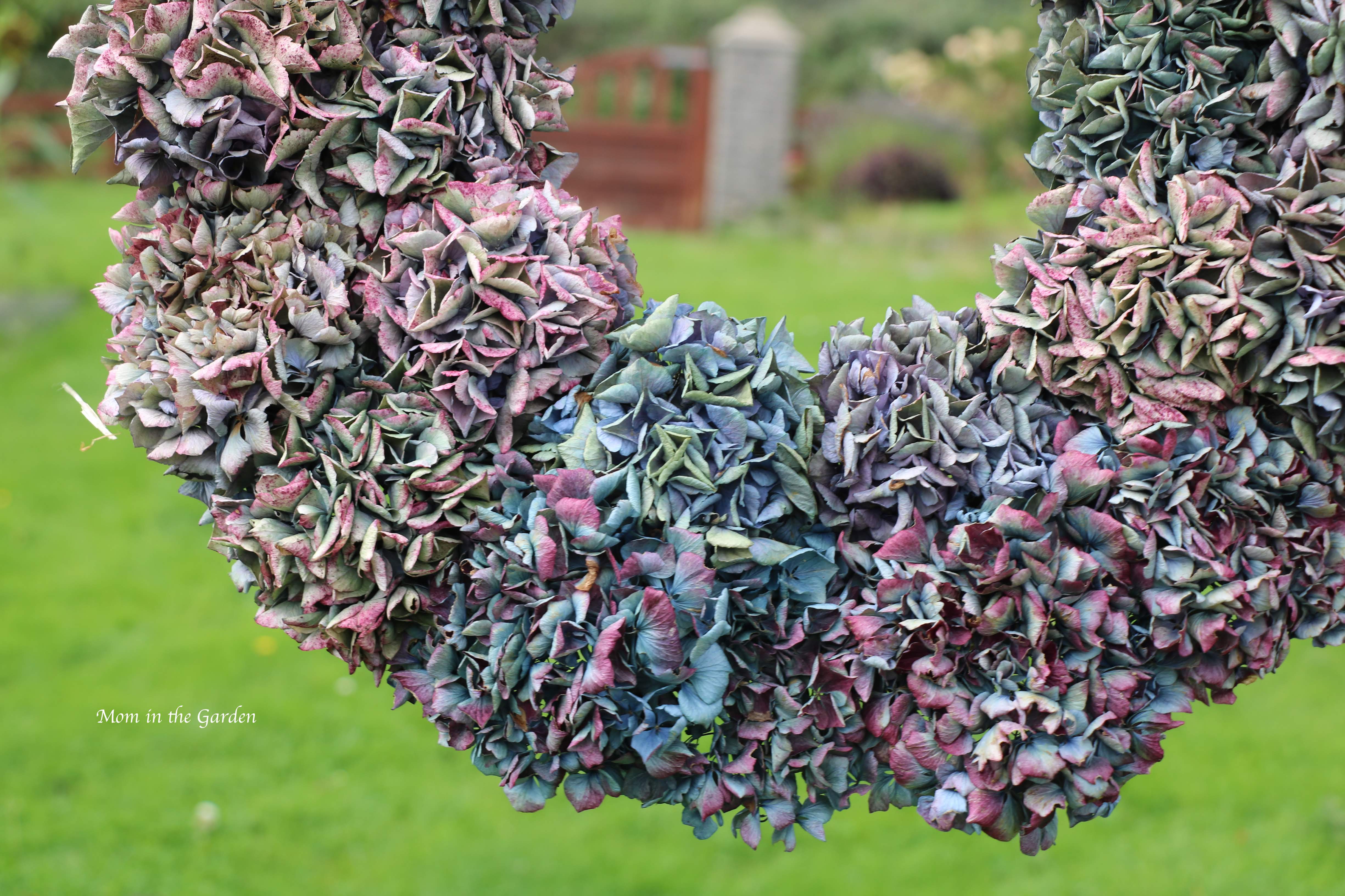 blue hydrangea wreath bottom half close up