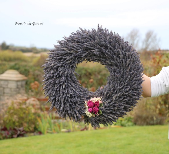 Lavender wreath + fuschia roses full view