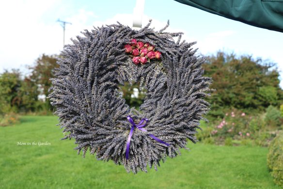 Lavender wreath roses on top + ribbon