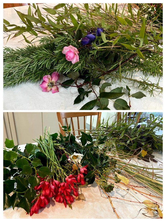 bunches of flowers before beginning arrangement