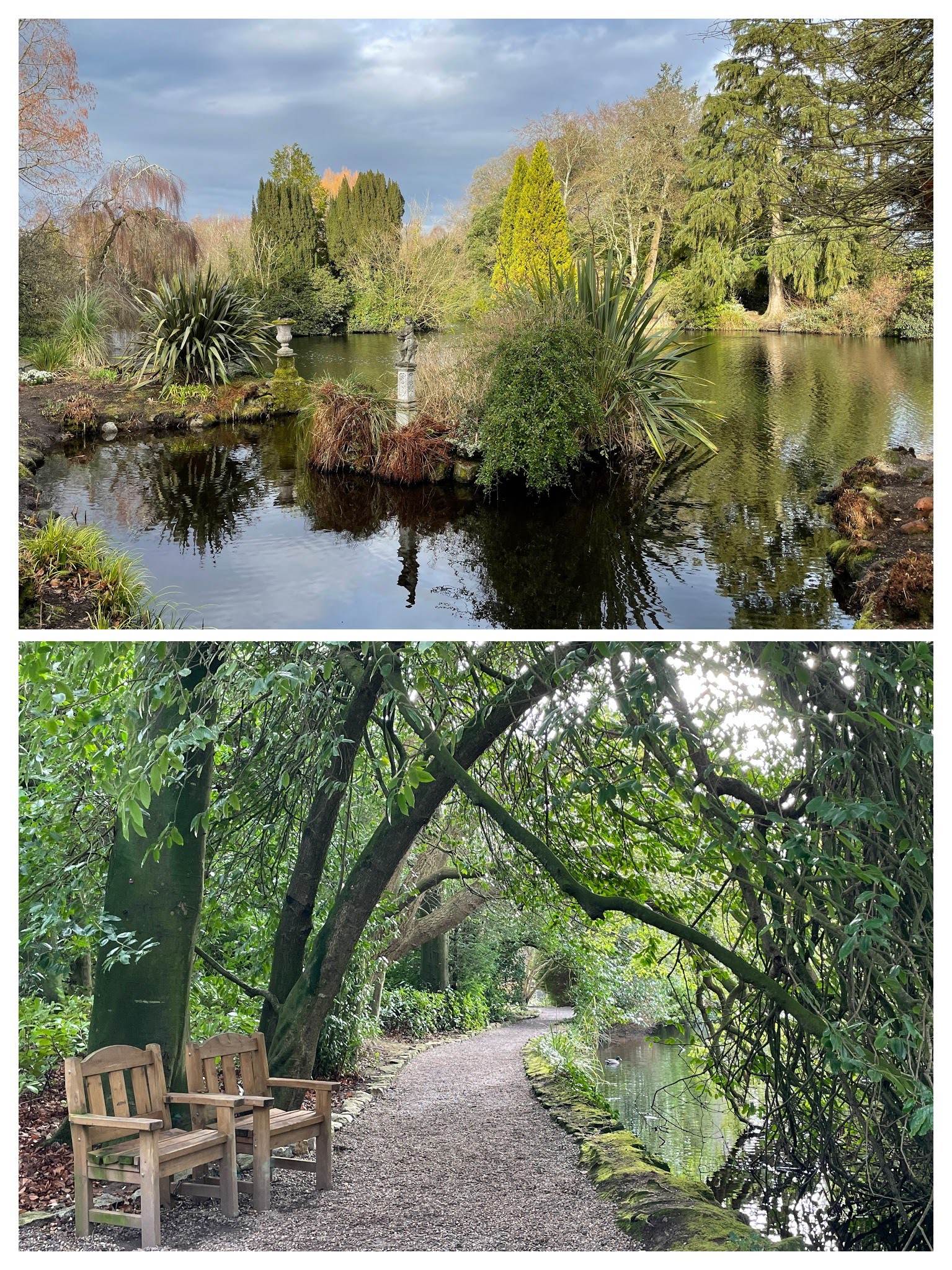 Views of the lake at Altamont and the lake paths with benches to enjoy the views