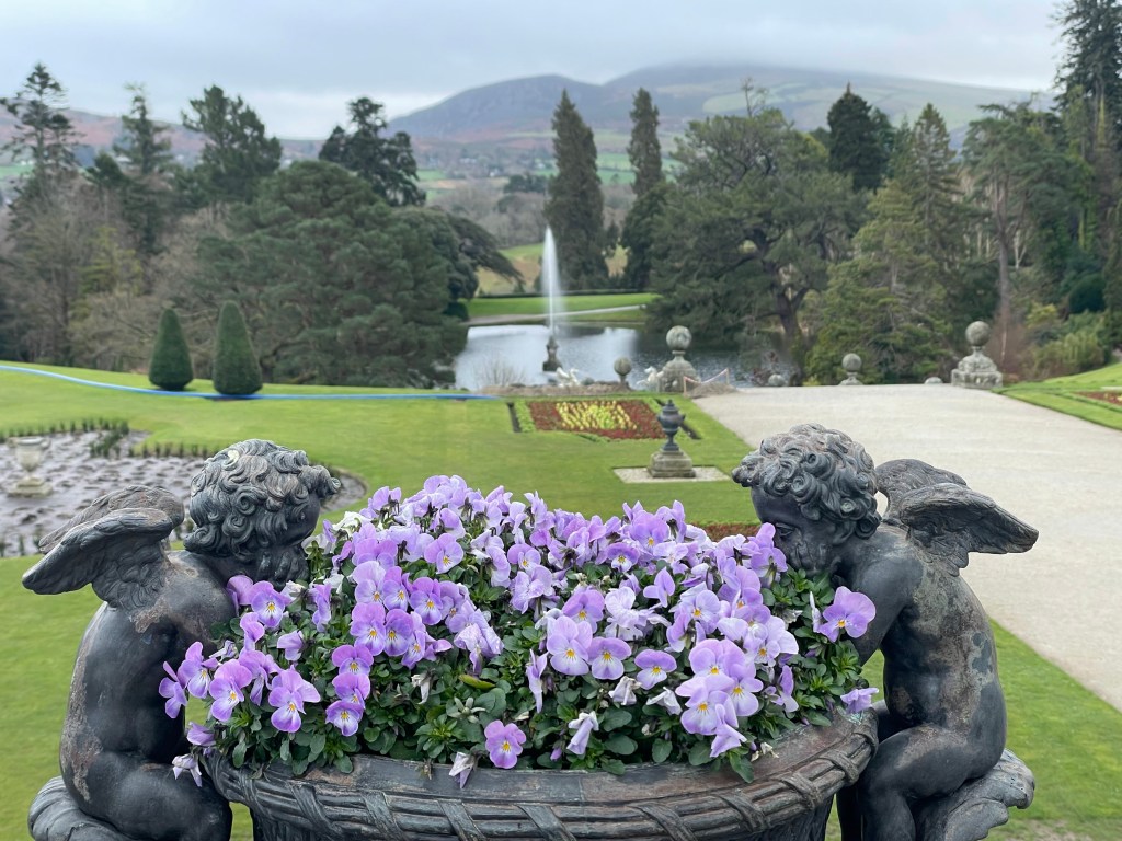 View of the Italian garden and Tritan lake at Powerscourt House and Gardens